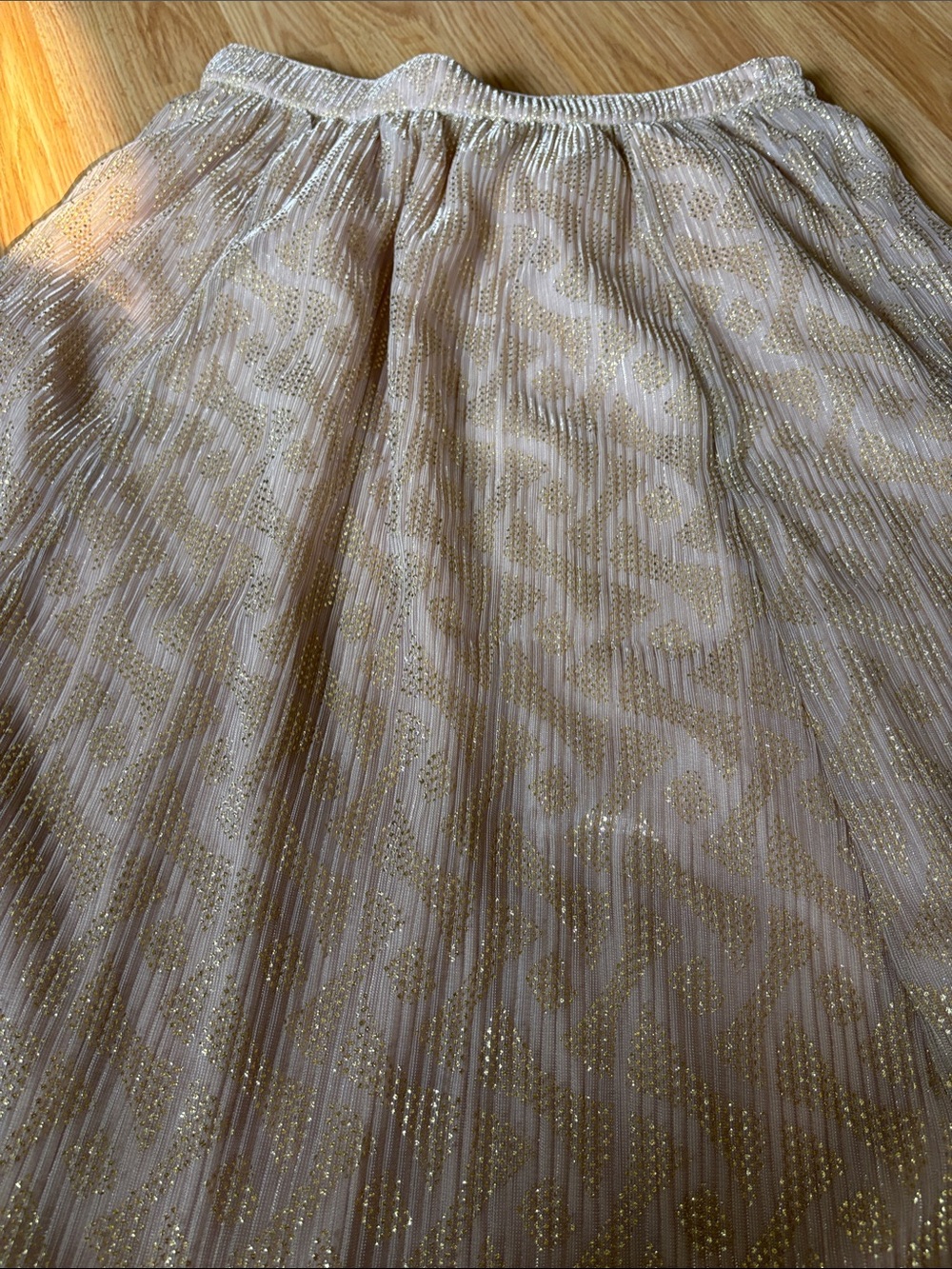Shimmery Cream A-Line Skirt with Gold Pattern